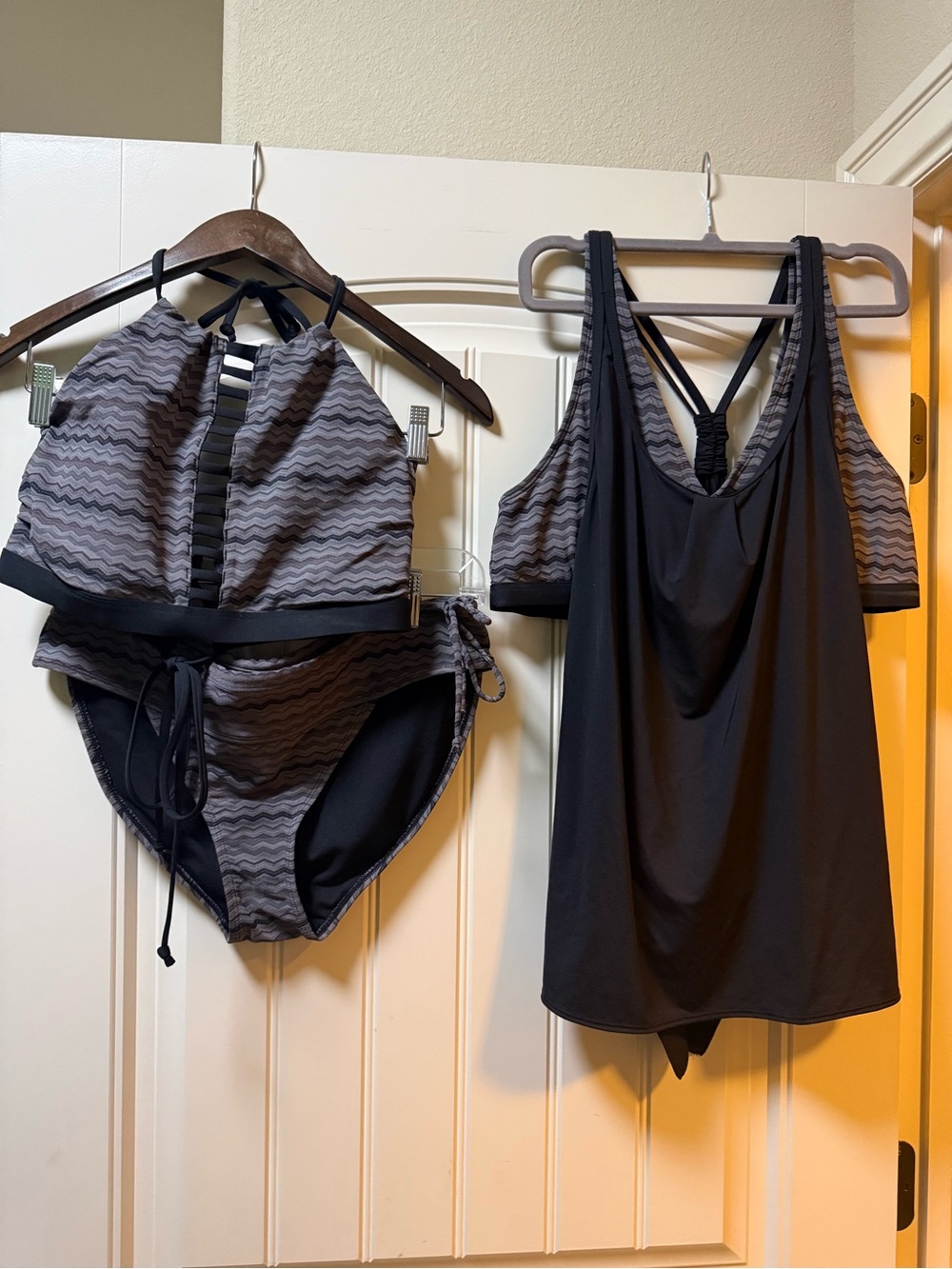 Athleta Gray Chevron Two-Piece Swim Set with Black Tankini (3 peices total)